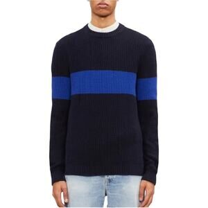 Ted Baker M Mens Colorblock Crew Neck Sweater Jumper Blue Black Contrast Panel